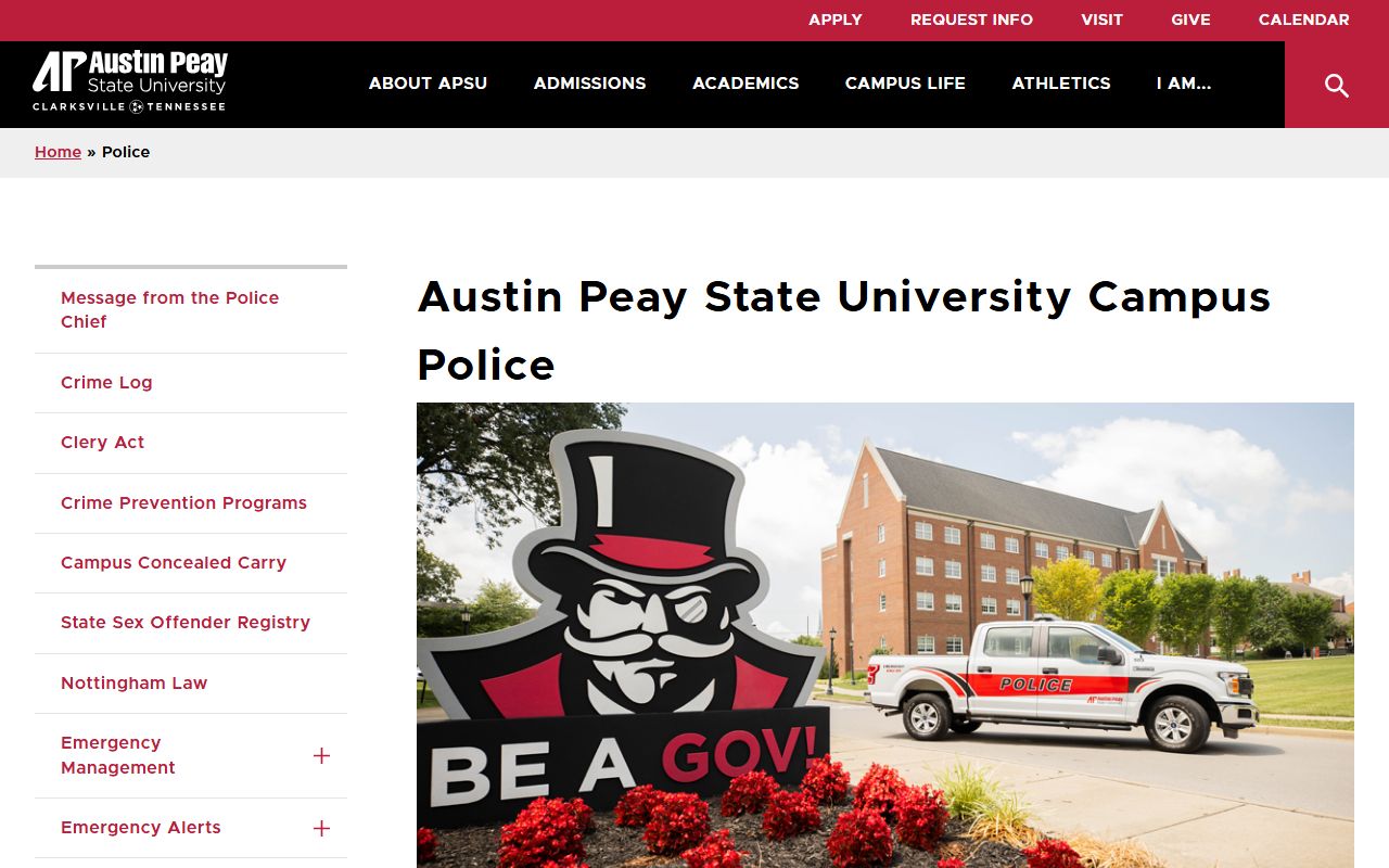Clarksville Sex Offenders campus safety page from Austin Peay State University Police