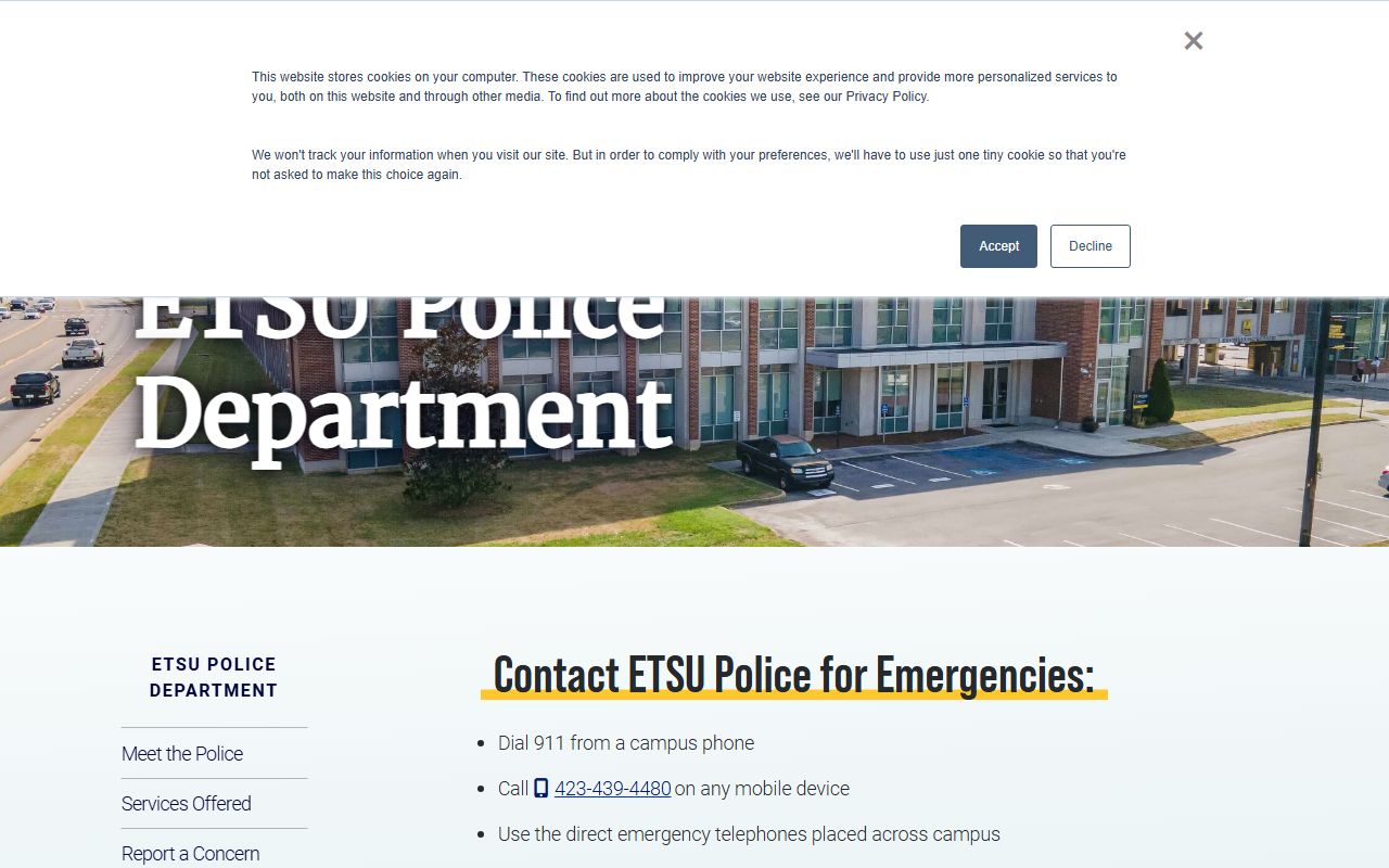 Johnson City Sex Offenders campus safety page from East Tennessee State University Police