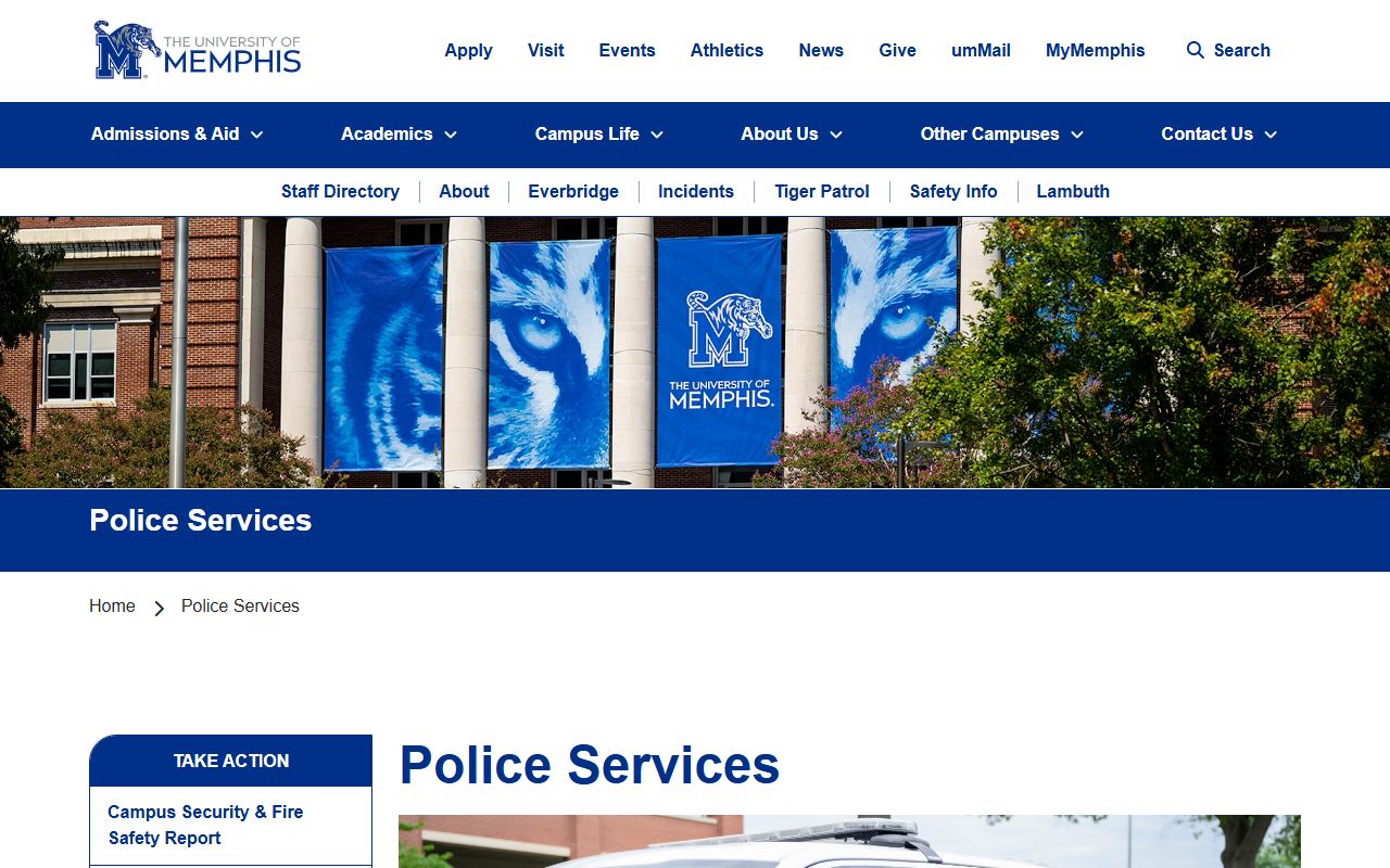 Memphis Sex Offenders campus safety page from the University of Memphis Police