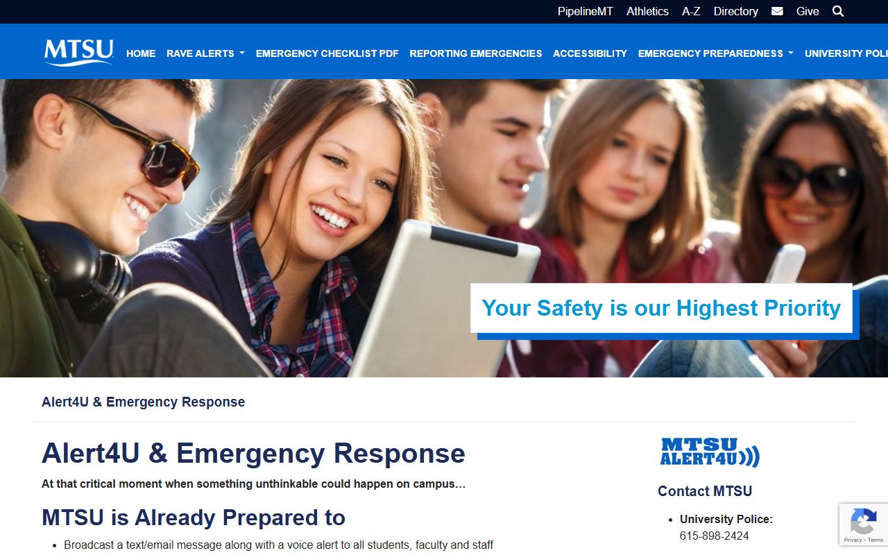 Nashville Sex Offenders campus safety page from Middle Tennessee State University
