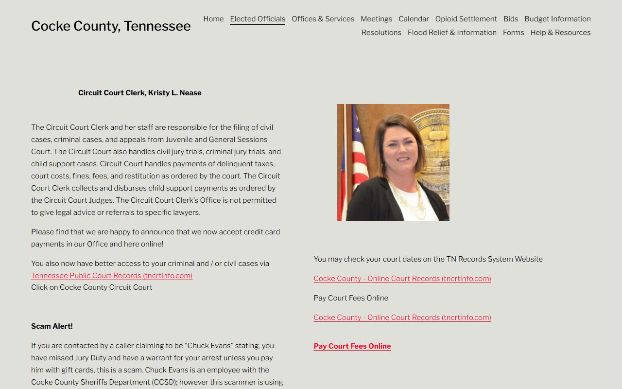 Cocke County Sex Offenders registry page from the sheriff's office