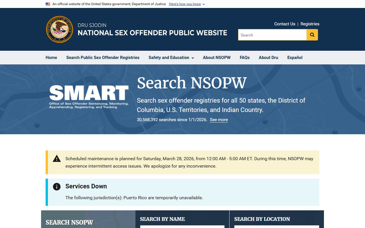 Tennessee Sex Offenders national lookup on the NSOPW site