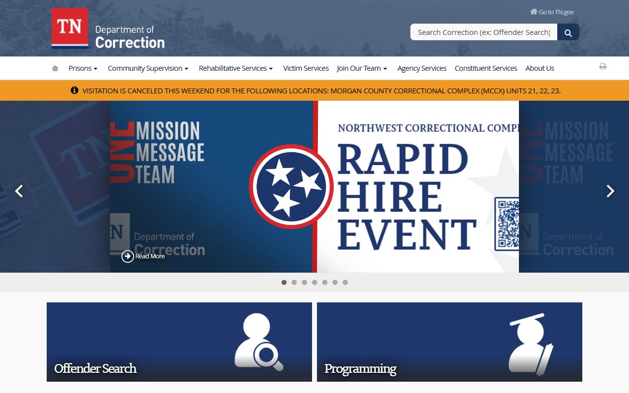 Tennessee Sex Offenders registry and corrections page on the state site