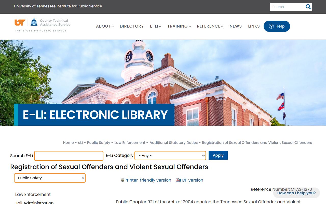 Tennessee Sex Offenders verification guidance from CTAS